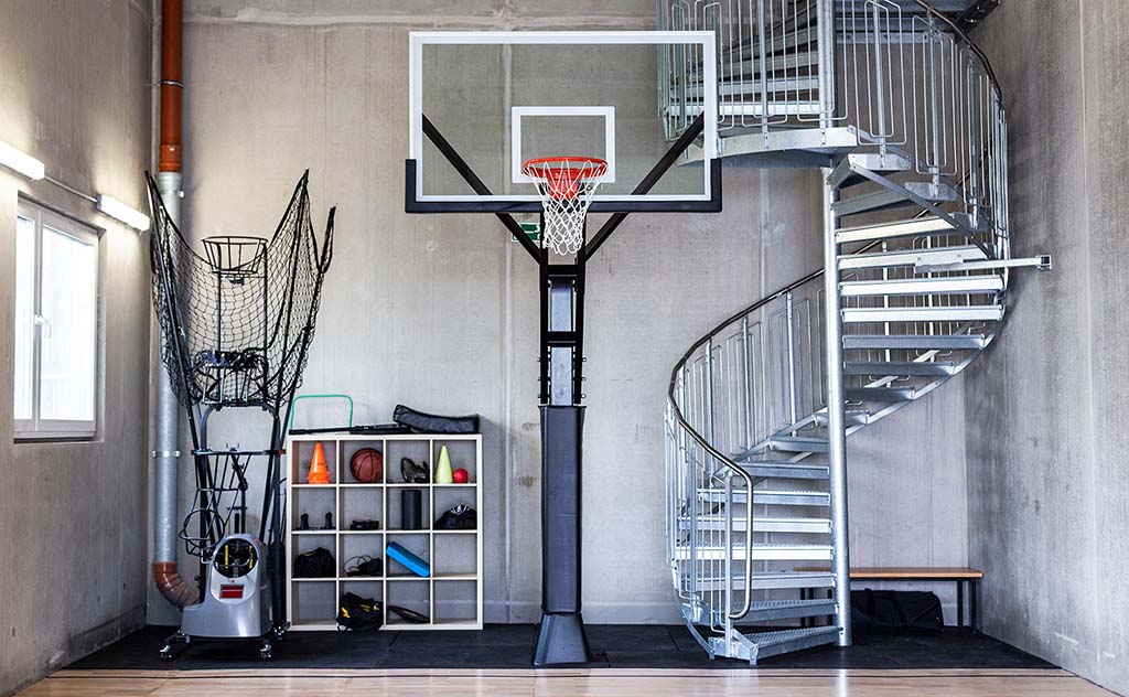 Paul Gudde - indoor basketball hoop installation - Mega Slam Hoops Gym